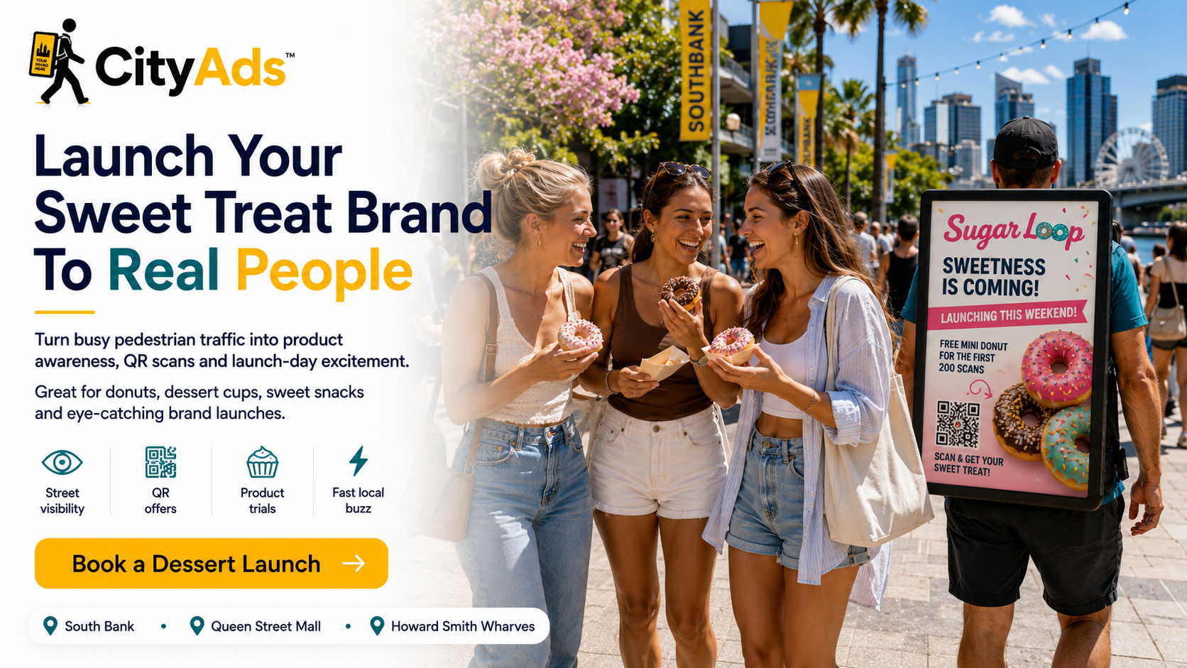 city ads , cityads walking billboards, city ads branding, cityads launch product brand,CityAds sell direct from the street walking billboard advertising campaign