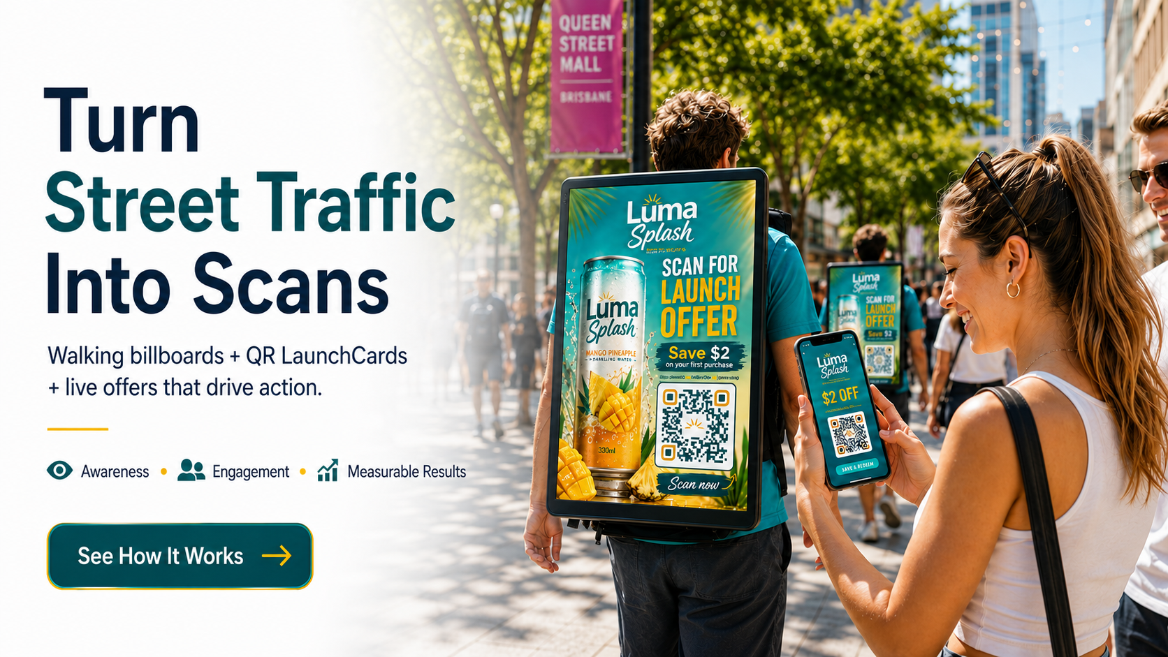 CityAds high-impact walking billboard advertising across Brisbane and Gold Coast locations